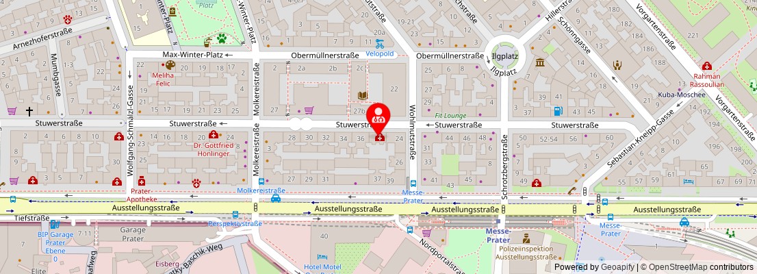 Street map section around the address