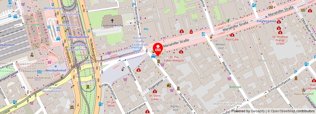 Street map section around the address