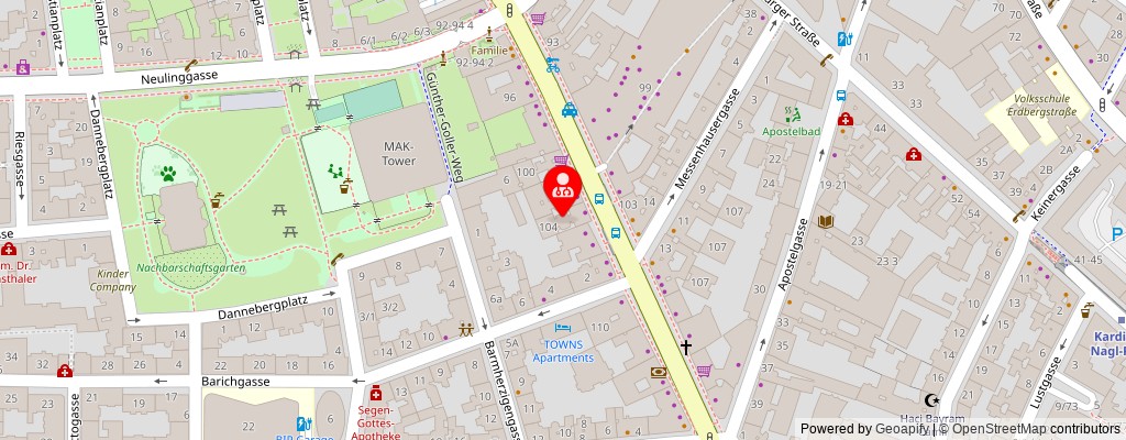 Street map section around the address