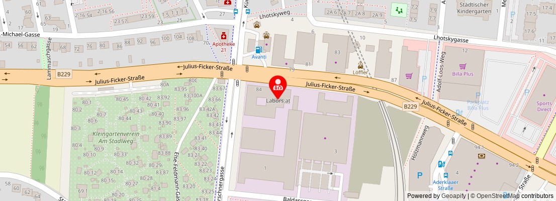 Street map section around the address