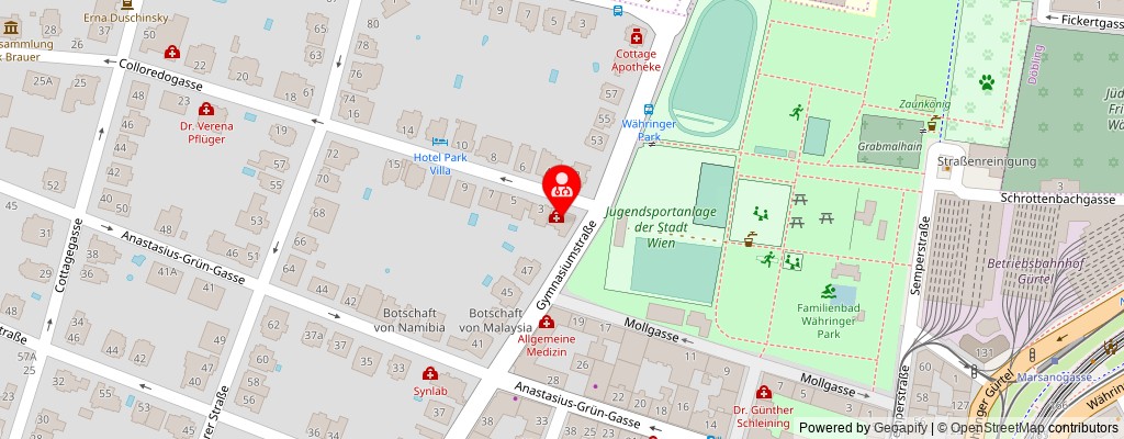 Street map section around the address