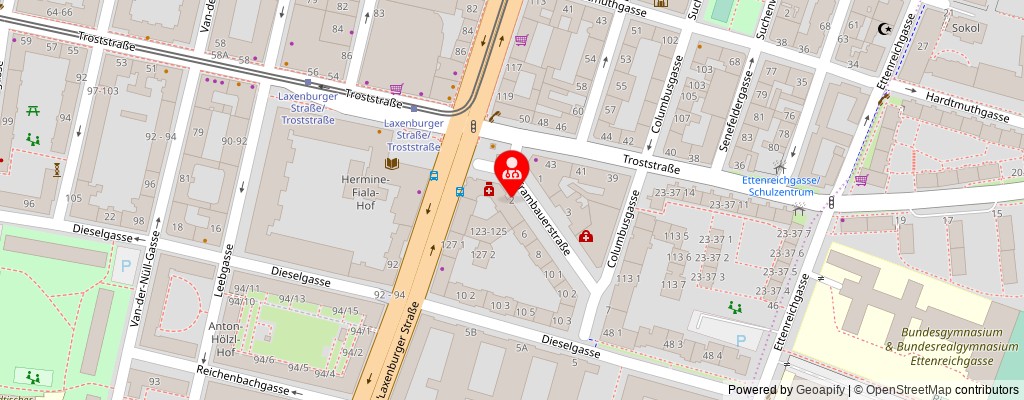 Street map section around the address