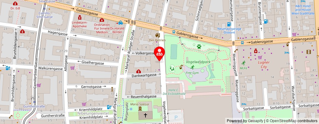 Street map section around the address